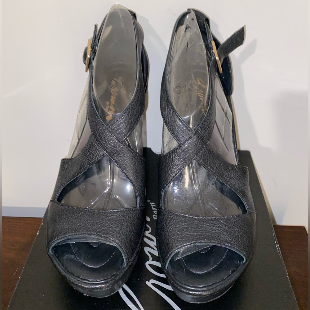 Crown by Born Black Leather Wedge Sandals- Chelsi Style